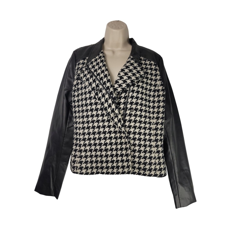 a.n.a‎ SZ L Black Faux Vegan Leather Women Moto twill Jacket NWT $45